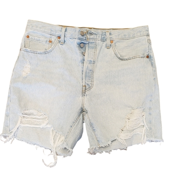 Levis 501 Button Fly Distressed Cutoff Denim Shorts Light Wash Womens - Picture 1 of 7